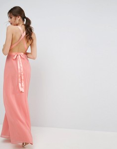 Платье макси с атласной завязкой ASOS - Бежевый