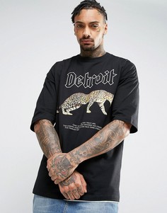 Oversize-футболка с принтом и рукавами до локтя ASOS - Черный