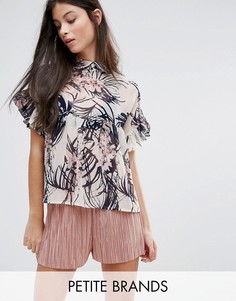 Блузка с тропическим принтом и оборками на рукавах Boohoo Petite - Мульти