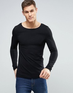 Черный облегающий лонгслив с вырезом лодочкой ASOS - Черный