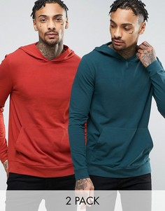 2 худи из легкой ткани обтягивающего кроя (красный/зеленый цвет) ASOS - СКИДКА - Мульти