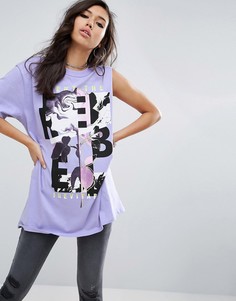 Oversize-футболка на одно плечо с принтом ASOS - Фиолетовый
