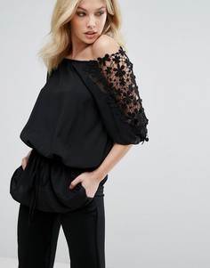 Oversize-футболка с кружевными вставками Zibi London - Черный