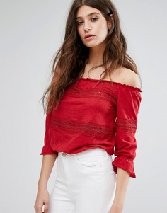 Топ с широким вырезом и отделкой кроше Miss Selfridge - Красный