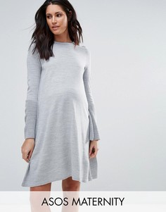 Трикотажное платье с рукавами клеш ASOS Maternity - Серый