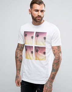 Длинная футболка с принтом пальм ASOS - Белый