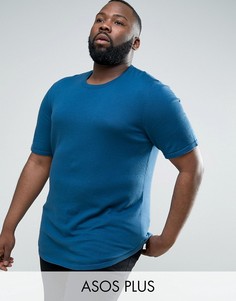 Синяя длинная вязаная футболка с закругленным низом ASOS PLUS - Синий