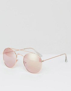 Круглые солнцезащитные очки в металлической оправе цвета розового золота AJ Morgan - Золотой