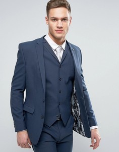 Синий приталенный пиджак с принтом перьев на подкладке ASOS WEDDING - Синий