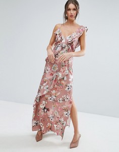 Платье макси с цветочным принтом и оборками ASOS - Мульти