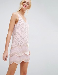 Декорированное платье мини с двойным низом ASOS - Розовый