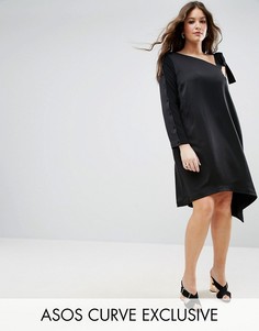 Платье на одно плечо с асимметричным низом ASOS CURVE - Черный