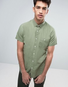 Рубашка из хлопка и льна с короткими рукавами Threadbare - Зеленый