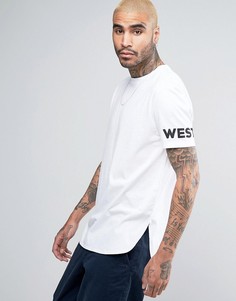 Длинная футболка с закругленным подолом и принтом на рукавах ASOS - Белый