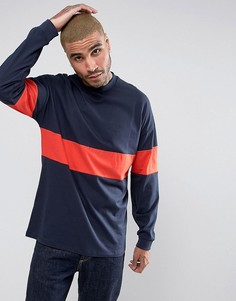 Свободный лонгслив с красными вставками ASOS - Темно-синий