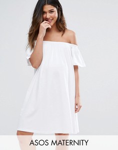 Платье мини для беременных с открытыми плечами ASOS Maternity - Белый