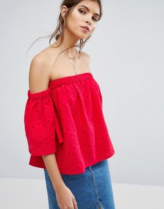 Топ с расклешенными рукавами и вышивкой ришелье ASOS - Красный