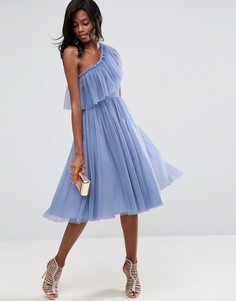 Платье миди на одно плечо из тюля ASOS - Синий