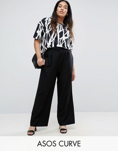 Широкие льняные брюки ASOS CURVE - Черный