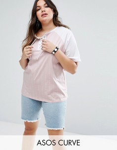 Футболка со шнуровкой и контрастными полосками ASOS CURVE - Мульти