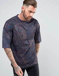 Oversize-футболка со сплошным принтом пейсли ASOS - Темно-синий
