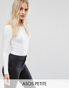 Боди с длинными рукавами и глубоким вырезом сзади ASOS PETITE - Белый