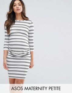 Облегающее платье в двойную полоску ASOS Maternity PETITE - Белый