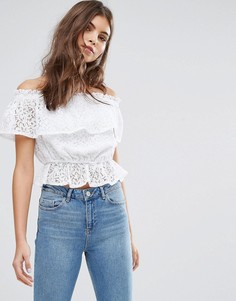 Кружевной топ с широким вырезом Miss Selfridge - Белый