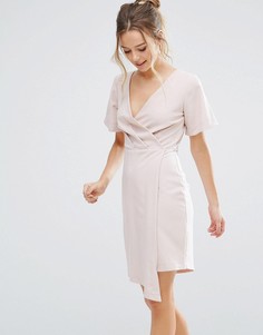 Платье с запахом и V-образным вырезом Closet London - Бежевый