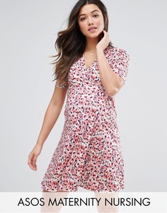 Платье для кормящих мам с запахом и принтом ASOS Maternity TALL - Мульти