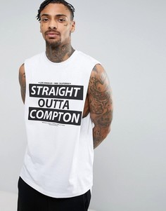 Прямая футболка без рукавов с углубленной проймой и принтом Outta Compton ASOS - Белый