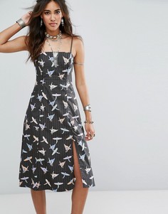 Платье миди с принтом птиц Free People - Черный