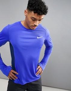 Синий лонгслив из быстросохнущей ткани Dri-FIT Nike Running Miler 833593-452 - Синий