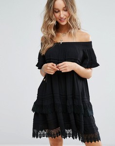 Черное пляжное платье со спущенными плечами Surf Gypsy - Черный