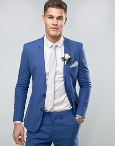 Голубой супероблегающий пиджак из смеси льна и хлопка ASOS WEDDING - Синий