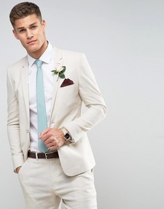 Бежевый супероблегающий пиджак с добавлением льна и хлопка ASOS WEDDING - Серый