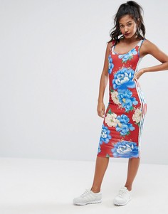 Платье миди с цветочным принтом adidas Originals Farm - Мульти