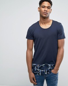 Длинная футболка с контрастной закругленной вставкой снизу Jack &amp; Jones Originals - Темно-синий