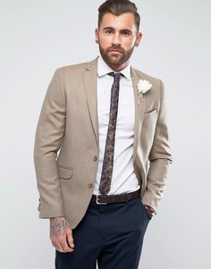 Бежевый зауженный блейзер из 100% мериносовой шерсти ASOS WEDDING - Коричневый
