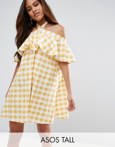 Платье в клетку с бретелью через шею ASOS TALL - Желтый