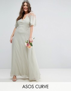 Платье макси с кейпом и кружевом ASOS CURVE WEDDING - Зеленый