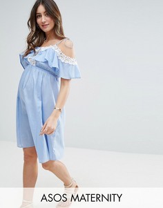Платье из шамбре с отделкой кроше ASOS Maternity - Синий