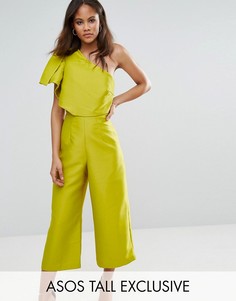 Комбинезон на одно плечо с юбкой-брюками ASOS TALL - Зеленый
