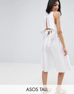 Хлопковое платье с открытой спиной и завязкой ASOS TALL - Белый