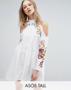 Платье с вышивкой и вырезами на плечах ASOS TALL - Белый