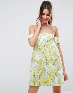 Короткое платье-трапеция с тропическим принтом ASOS - Желтый