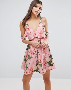 Свободное платье с открытыми плечами и цветочным принтом ASOS - Розовый
