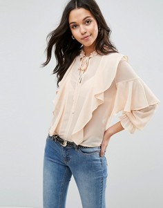 Блузка с оборками и воротом на завязке ASOS Ultimate - Розовый
