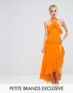 Платье с оборками и бретелями через шею True Decadence Petite - Оранжевый