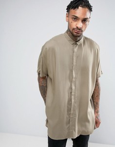 Oversize-рубашка цвета хаки из вискозы с заниженной линий плеч ASOS - Зеленый